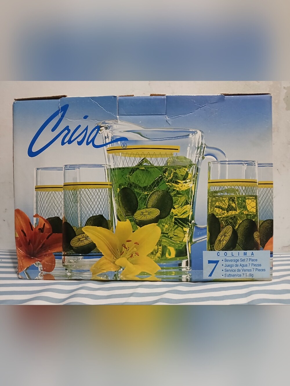 Vintage Crisa Colima 7-Piece Glass Beverage Set - Never Used.
